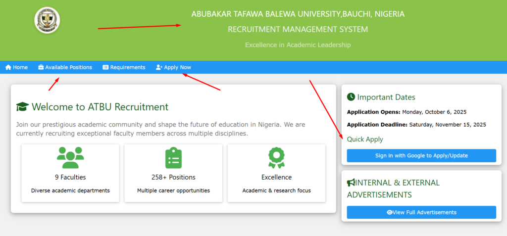 ATBU Recruitment 2026/2027 Abubakar Tafawa Balewa University Vacancies Portal