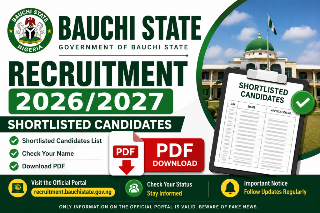 Bauchi State Recruitment Shortlisted Candidates 2026 (Civil Service)