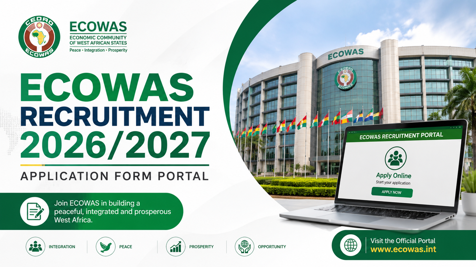 ECOWAS Recruitment 2026/2027 Application Form Portal
