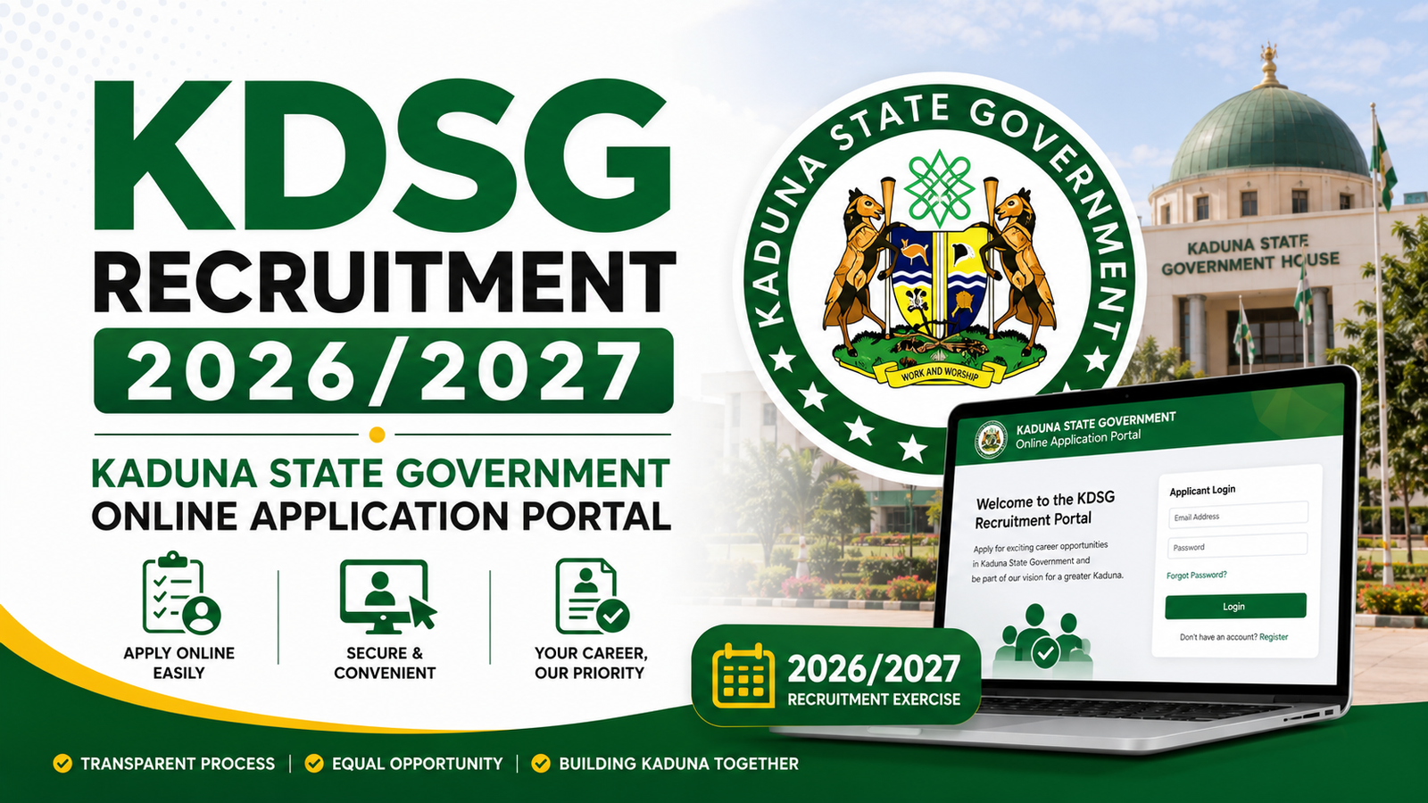 KDSG Recruitment 2026/2027 | Kaduna State Government Online Application Portal
