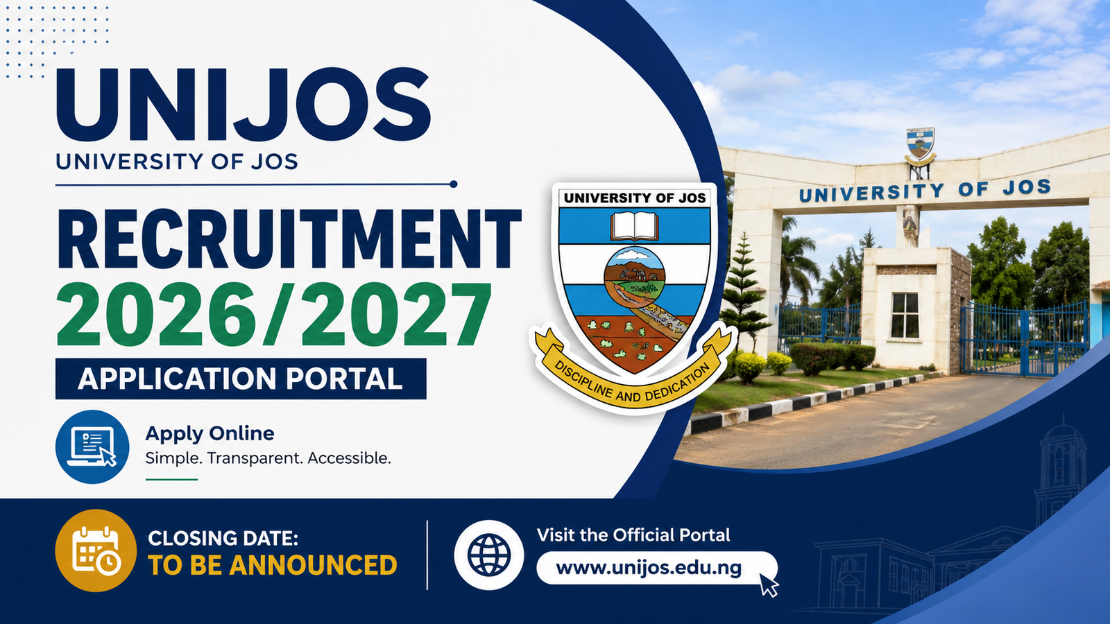 UNIJOS Recruitment 2026/2027 Application Portal, Closing Date