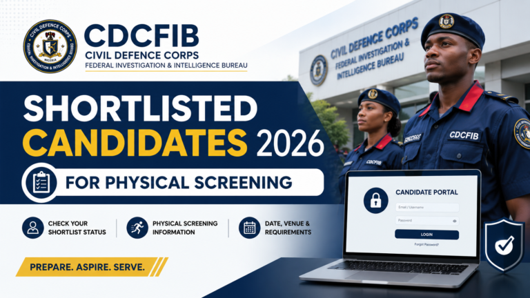 CDCFIB Shortlisted Candidates 2026 for Physical Screening, Portal Login