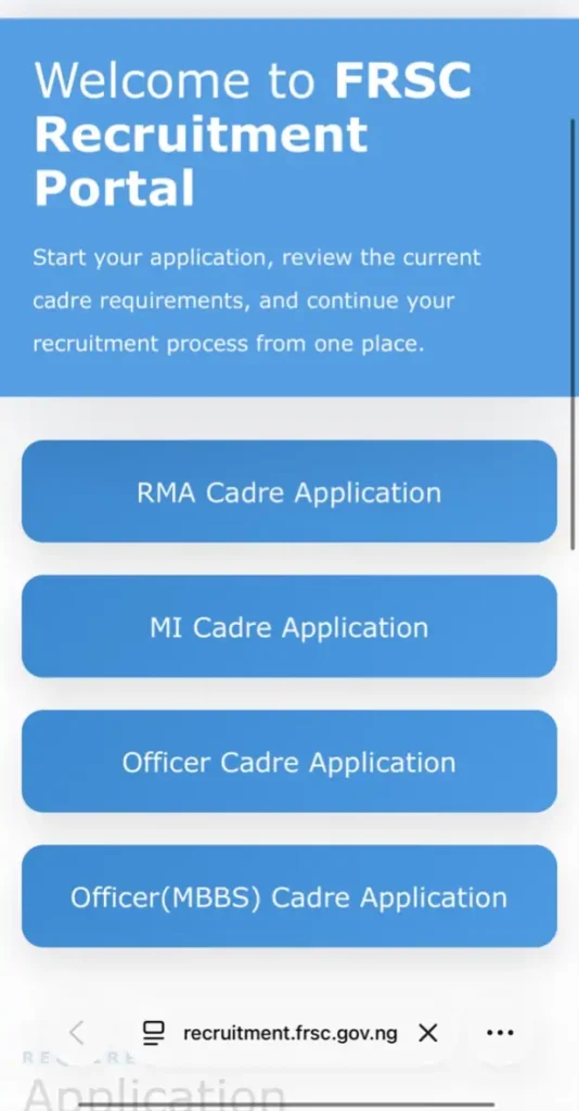 FRSC Recruitment Portal 2026/2027