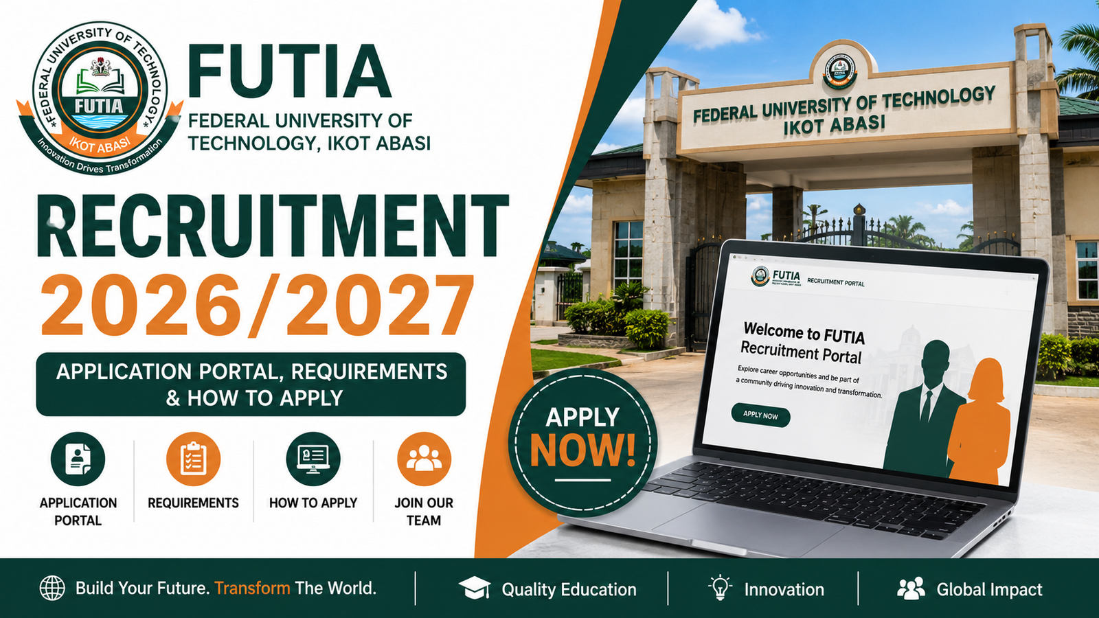 FUTIA Recruitment 2026/2027 Application Portal, Requirements & How to Apply