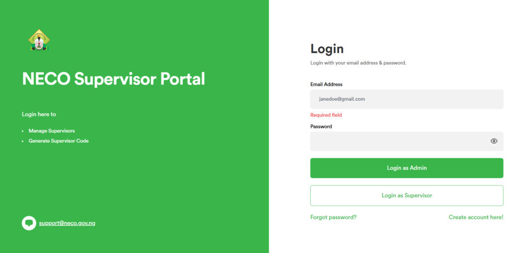 Official NECO Supervisor Recruitment Portal