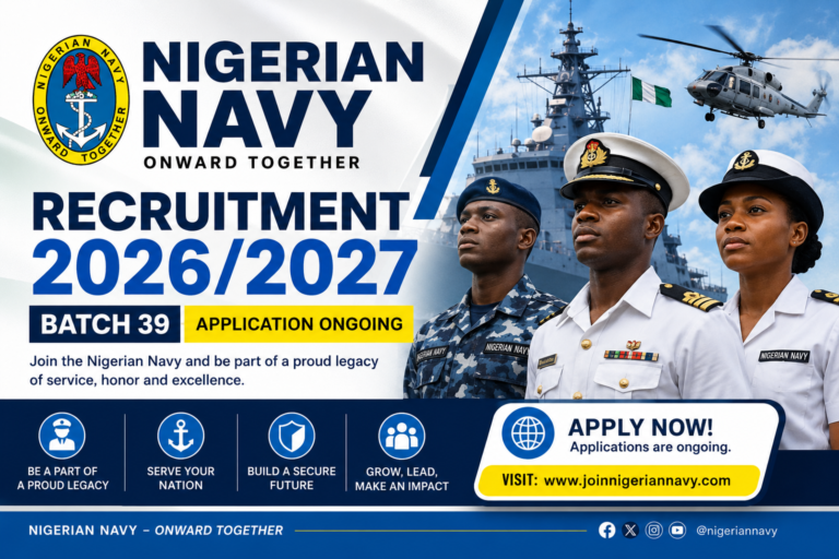 Nigerian Navy Recruitment 2026/2027 NNBTS Batch 39 Application