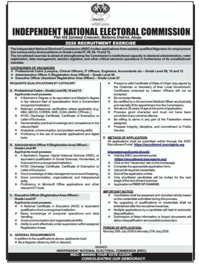 How to Apply for INEC Permanent Staff Recruitment 2026/2027