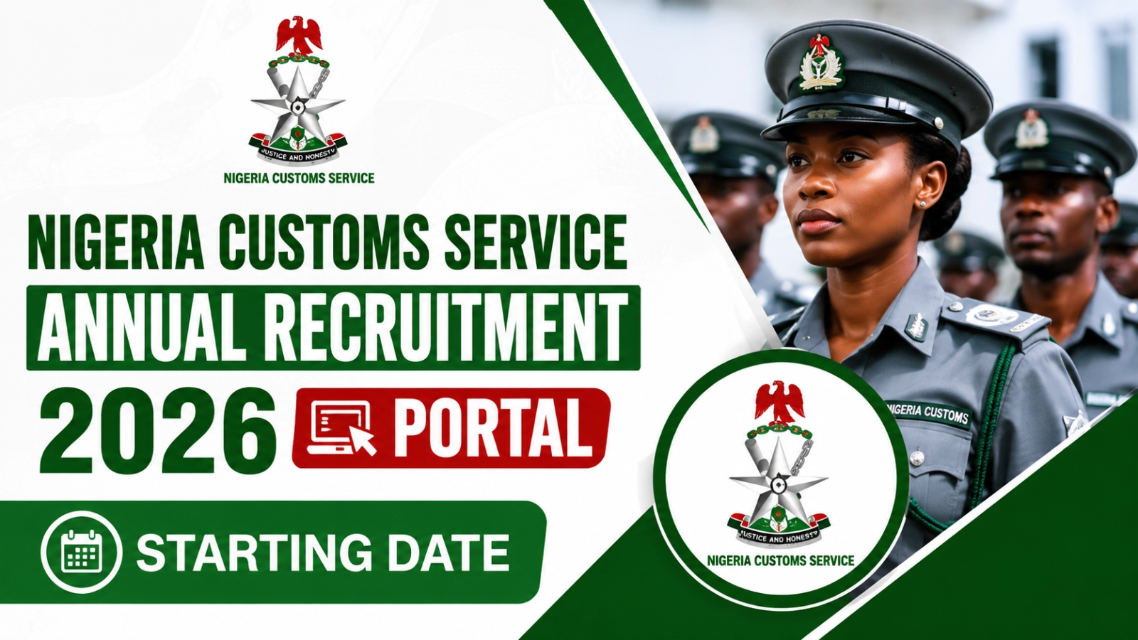 Nigeria Customs Service Annual Recruitment 2026 Portal, Starting Date